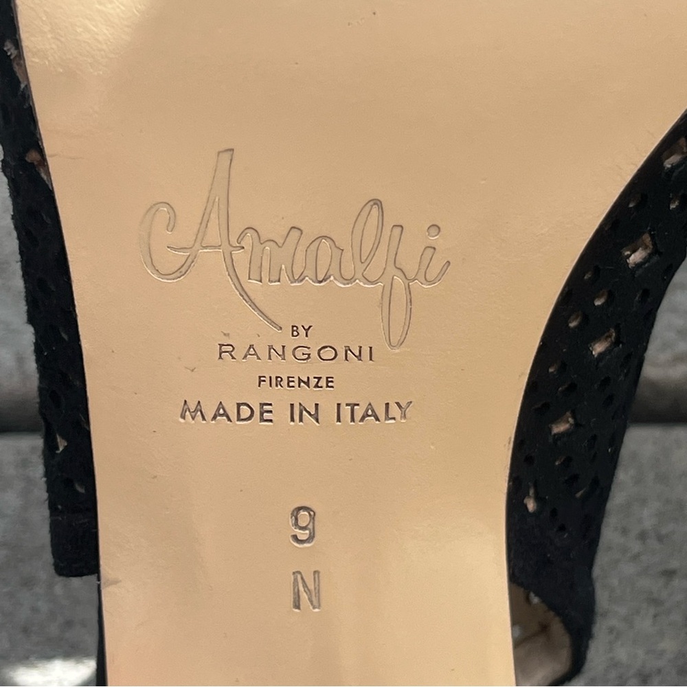Amalfi by Rangoni Italy Black Leather Women 9N Platoon Sling backs Pumps 3” Heel - Picture 8 of 13